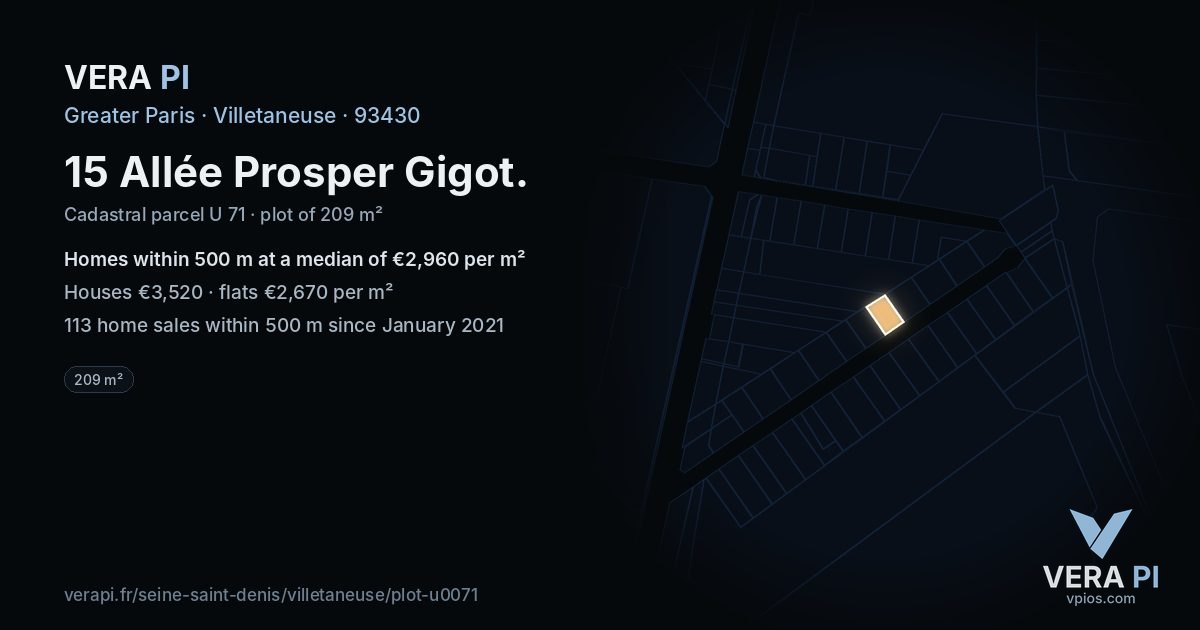15 Allée Prosper Gigot, Villetaneuse at night – the plot lit, the parcels around coloured by the prices near them