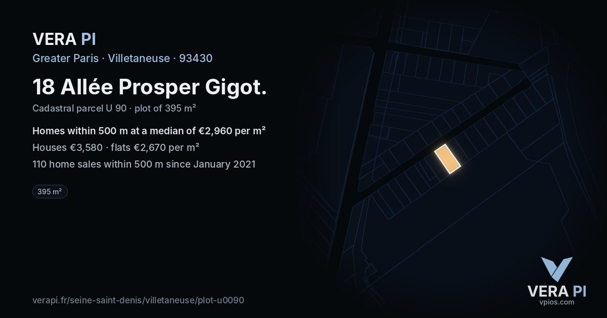 18 Allée Prosper Gigot, Villetaneuse at night – the plot lit, the parcels around coloured by the prices near them