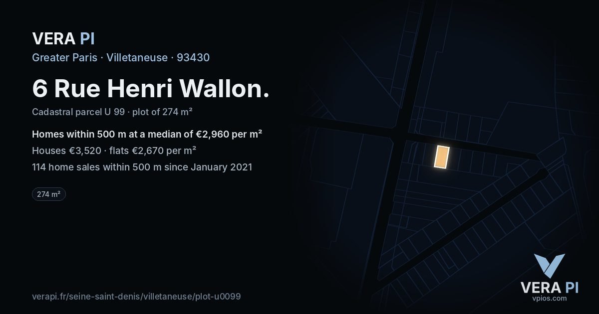 6 Rue Henri Wallon, Villetaneuse at night – the plot lit, the parcels around coloured by the prices near them