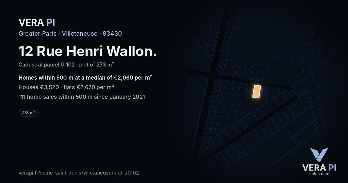 12 Rue Henri Wallon, Villetaneuse at night – the plot lit, the parcels around coloured by the prices near them