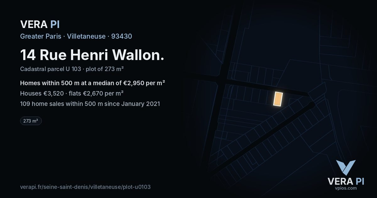 14 Rue Henri Wallon, Villetaneuse at night – the plot lit, the parcels around coloured by the prices near them