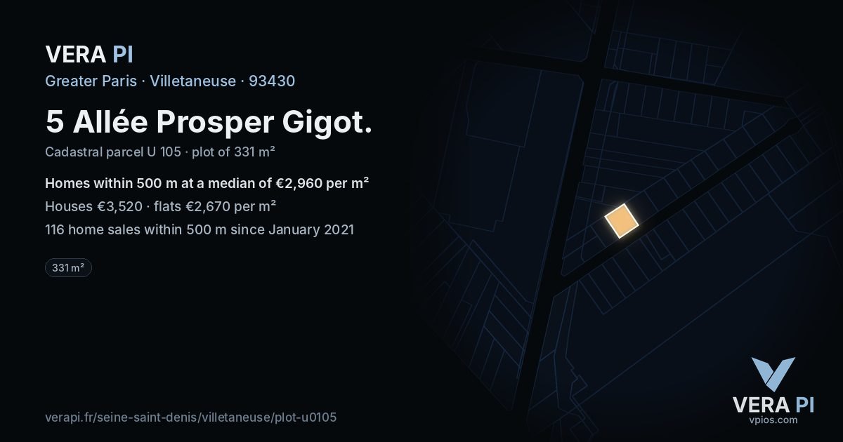 5 Allée Prosper Gigot, Villetaneuse at night – the plot lit, the parcels around coloured by the prices near them
