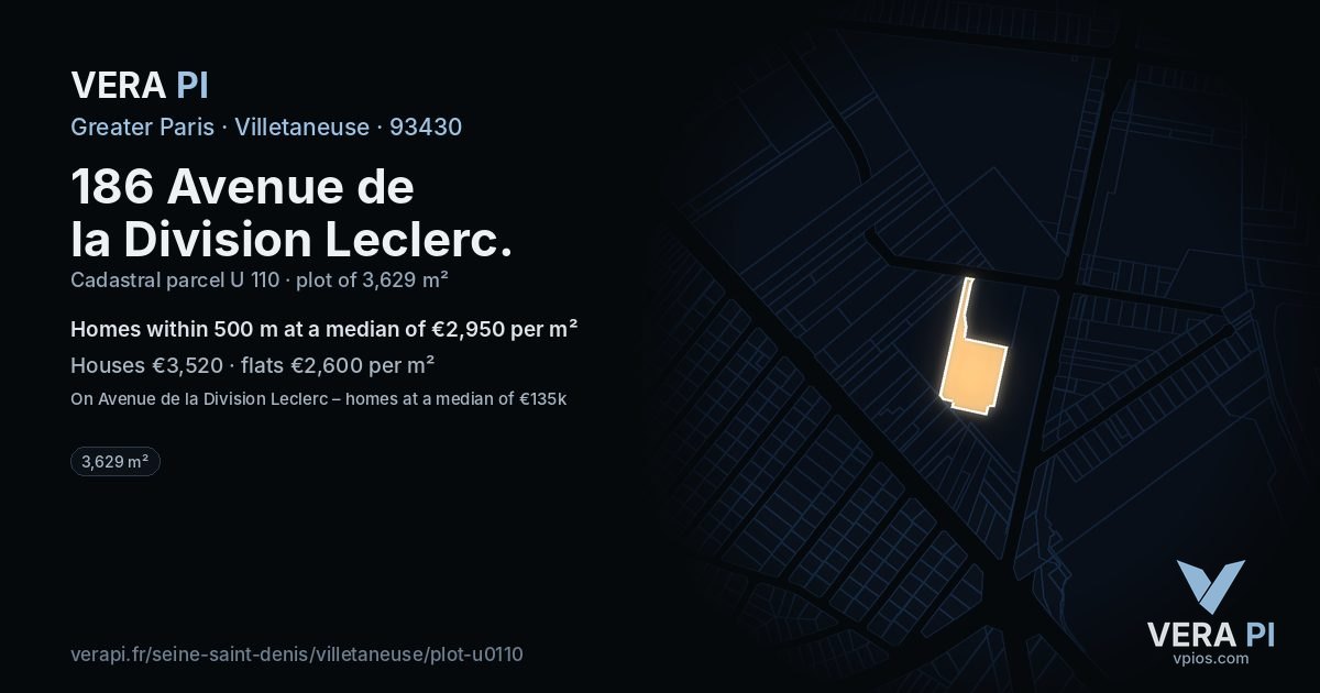 186 Avenue de la Division Leclerc, Villetaneuse at night – the plot lit, the parcels around coloured by the prices near them