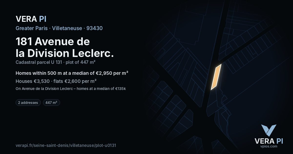 181 Avenue de la Division Leclerc, Villetaneuse at night – the plot lit, the parcels around coloured by the prices near them