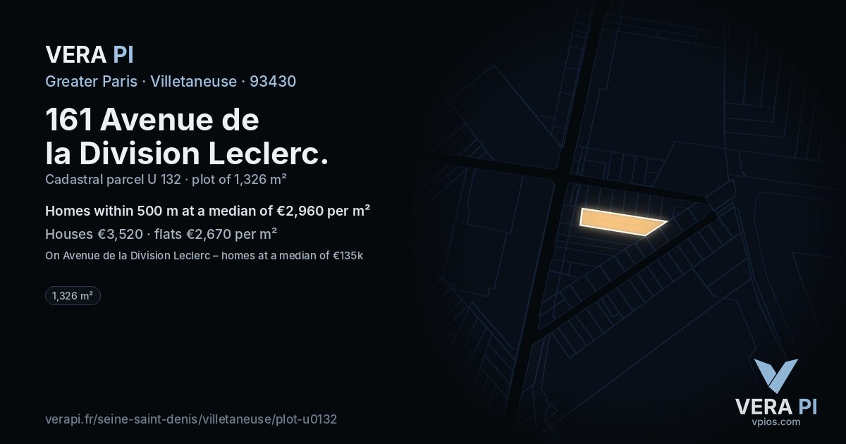 161 Avenue de la Division Leclerc, Villetaneuse at night – the plot lit, the parcels around coloured by the prices near them