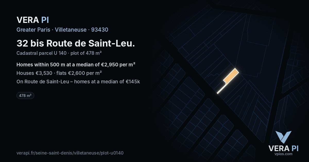 32 bis Route de Saint-Leu, Villetaneuse at night – the plot lit, the parcels around coloured by the prices near them