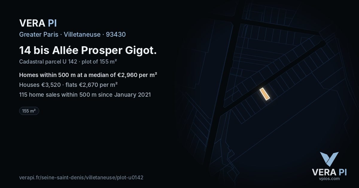 14 bis Allée Prosper Gigot, Villetaneuse at night – the plot lit, the parcels around coloured by the prices near them