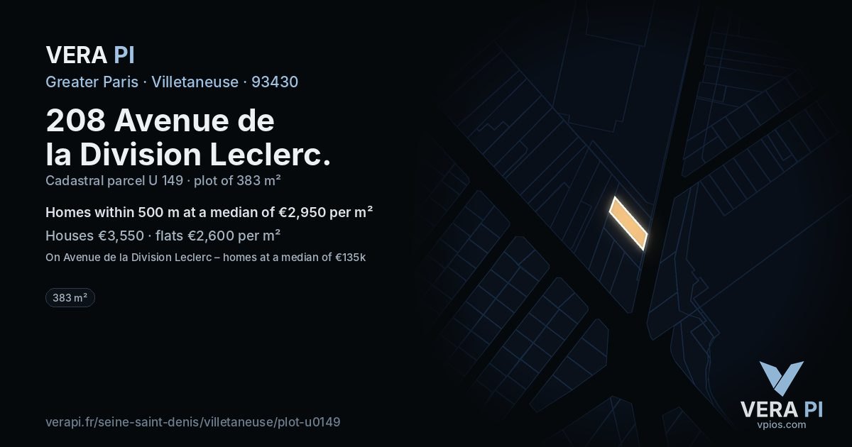 208 Avenue de la Division Leclerc, Villetaneuse at night – the plot lit, the parcels around coloured by the prices near them