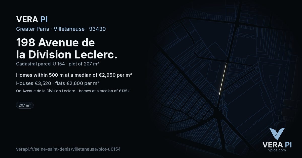 198 Avenue de la Division Leclerc, Villetaneuse at night – the plot lit, the parcels around coloured by the prices near them