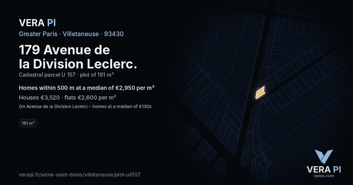 179 Avenue de la Division Leclerc, Villetaneuse at night – the plot lit, the parcels around coloured by the prices near them