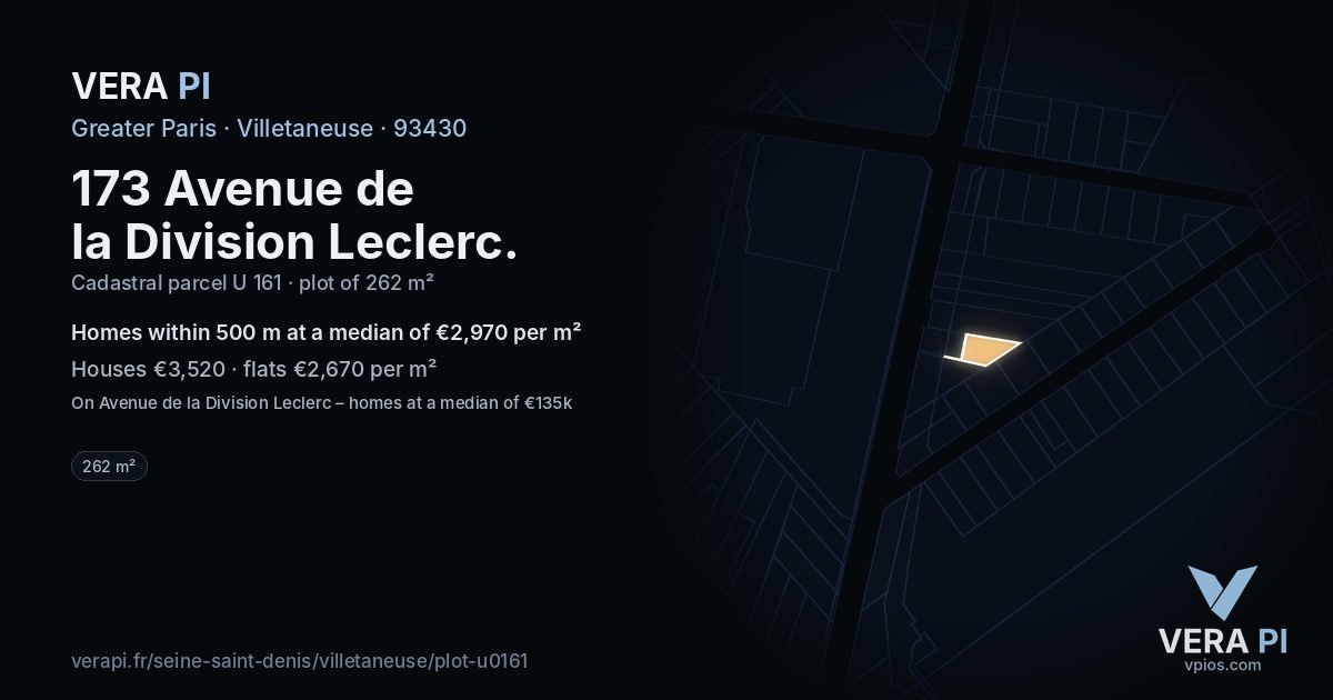 173 Avenue de la Division Leclerc, Villetaneuse at night – the plot lit, the parcels around coloured by the prices near them