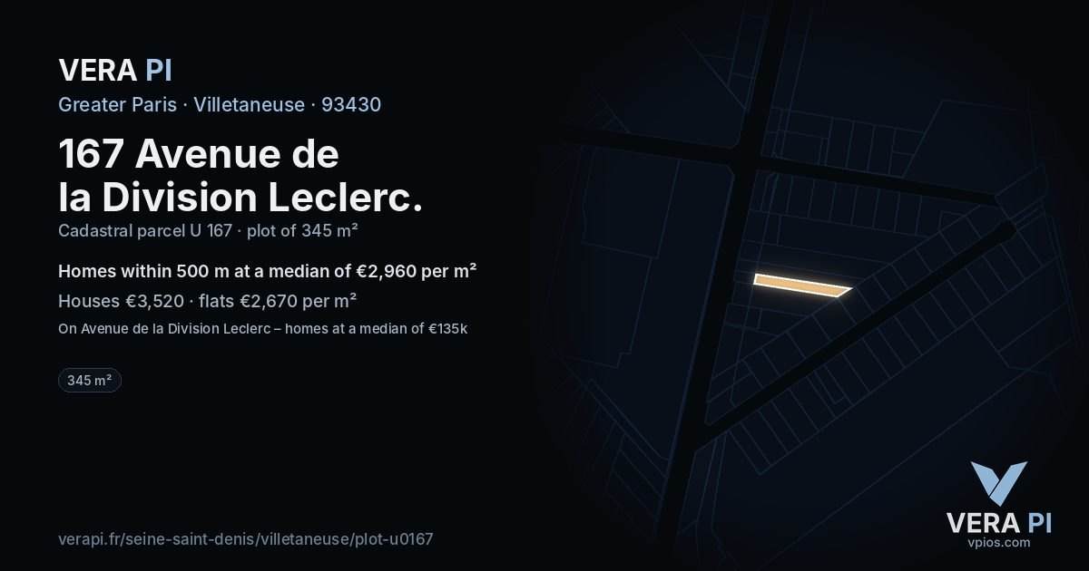167 Avenue de la Division Leclerc, Villetaneuse at night – the plot lit, the parcels around coloured by the prices near them