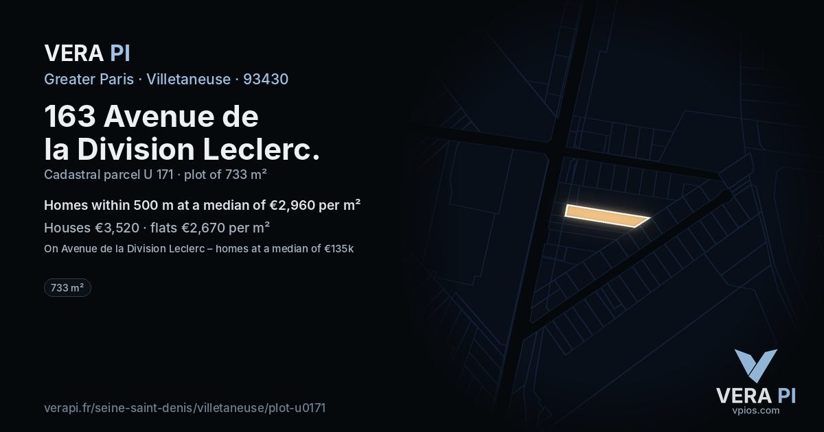 163 Avenue de la Division Leclerc, Villetaneuse at night – the plot lit, the parcels around coloured by the prices near them