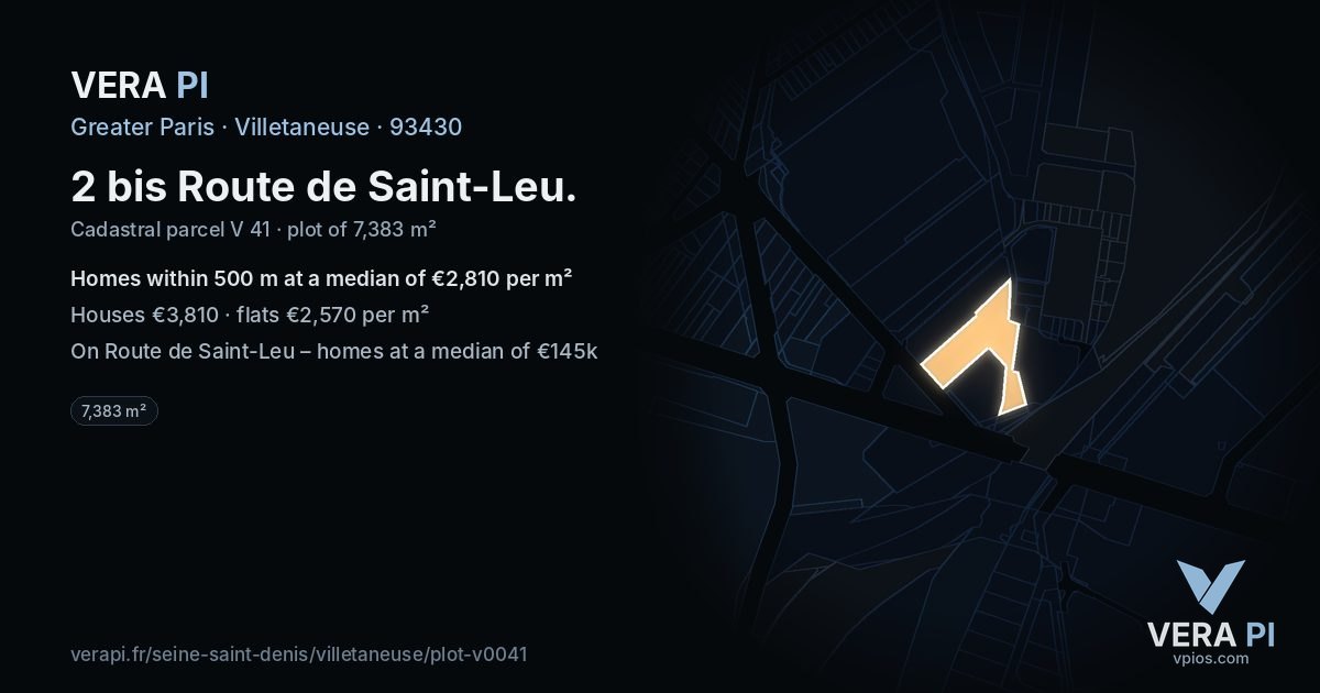 2 bis Route de Saint-Leu, Villetaneuse at night – the plot lit, the parcels around coloured by the prices near them