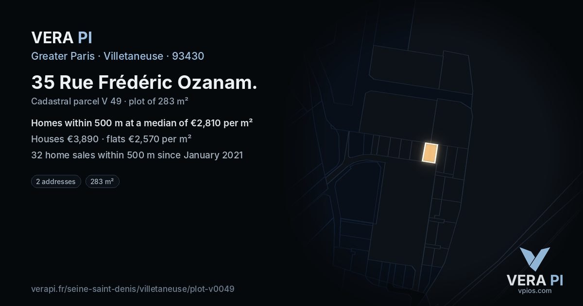 35 Rue Frédéric Ozanam, Villetaneuse at night – the plot lit, the parcels around coloured by the prices near them