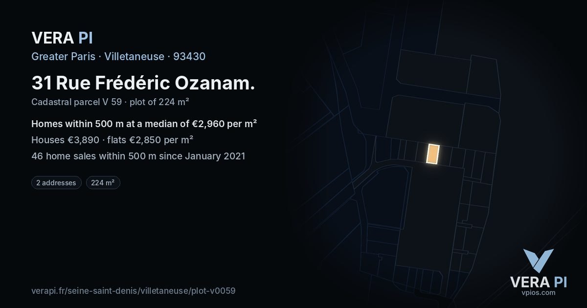 31 Rue Frédéric Ozanam, Villetaneuse at night – the plot lit, the parcels around coloured by the prices near them