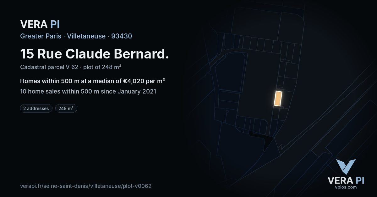 15 Rue Claude Bernard, Villetaneuse at night – the plot lit, the parcels around coloured by the prices near them