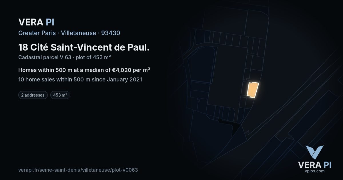 18 Cité Saint-Vincent de Paul, Villetaneuse at night – the plot lit, the parcels around coloured by the prices near them