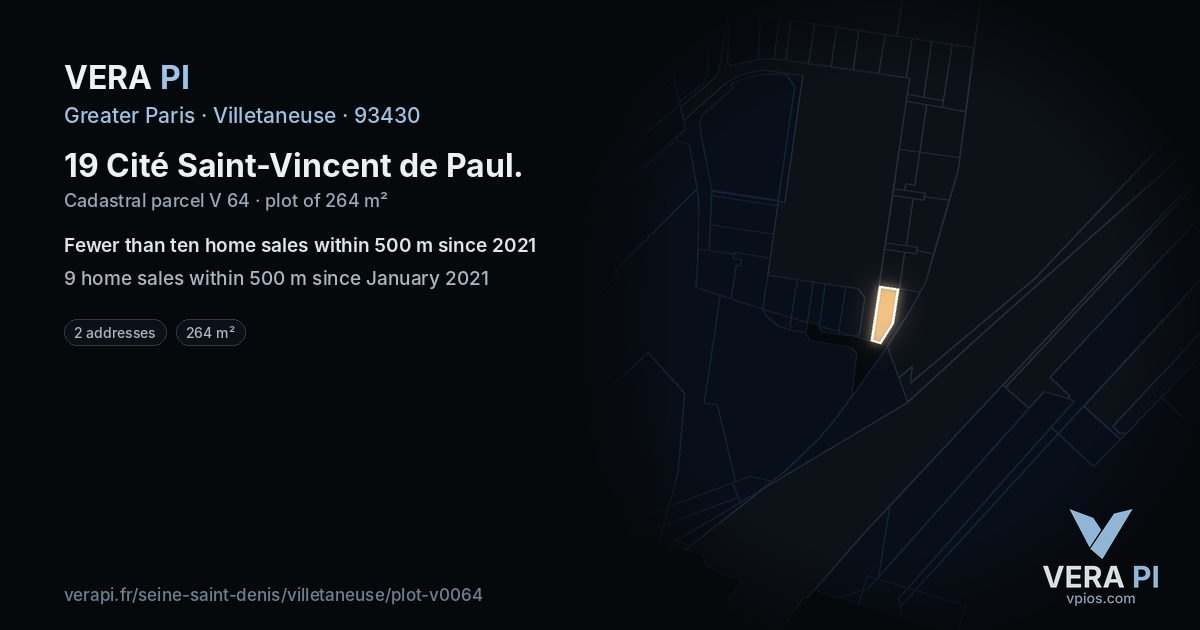 19 Cité Saint-Vincent de Paul, Villetaneuse at night – the plot lit, the parcels around coloured by the prices near them