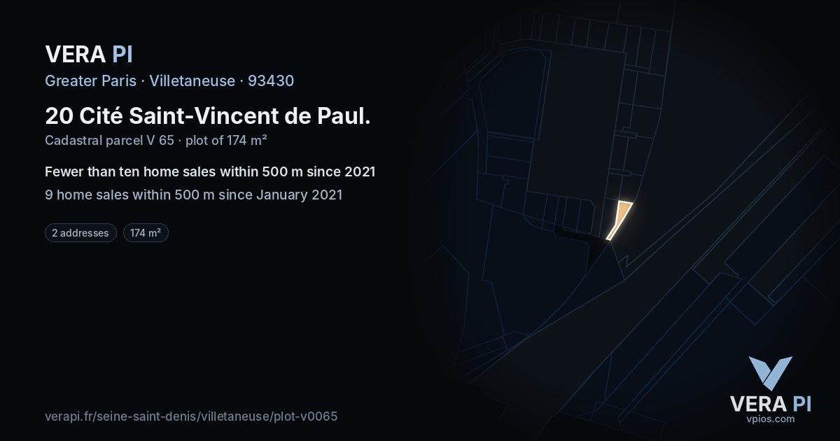20 Cité Saint-Vincent de Paul, Villetaneuse at night – the plot lit, the parcels around coloured by the prices near them