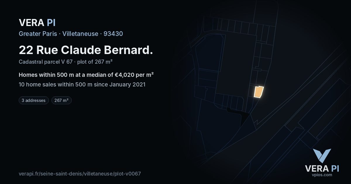 22 Rue Claude Bernard, Villetaneuse at night – the plot lit, the parcels around coloured by the prices near them