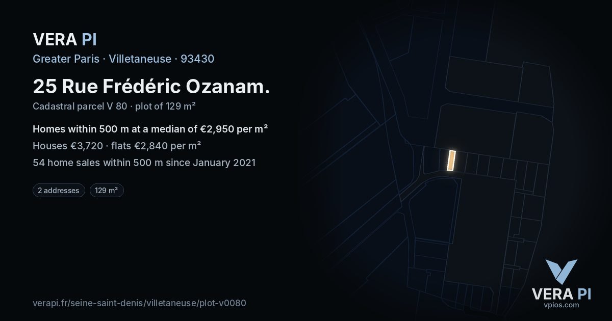 25 Rue Frédéric Ozanam, Villetaneuse at night – the plot lit, the parcels around coloured by the prices near them