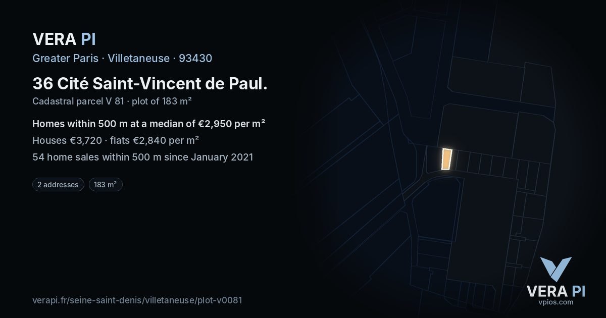 36 Cité Saint-Vincent de Paul, Villetaneuse at night – the plot lit, the parcels around coloured by the prices near them