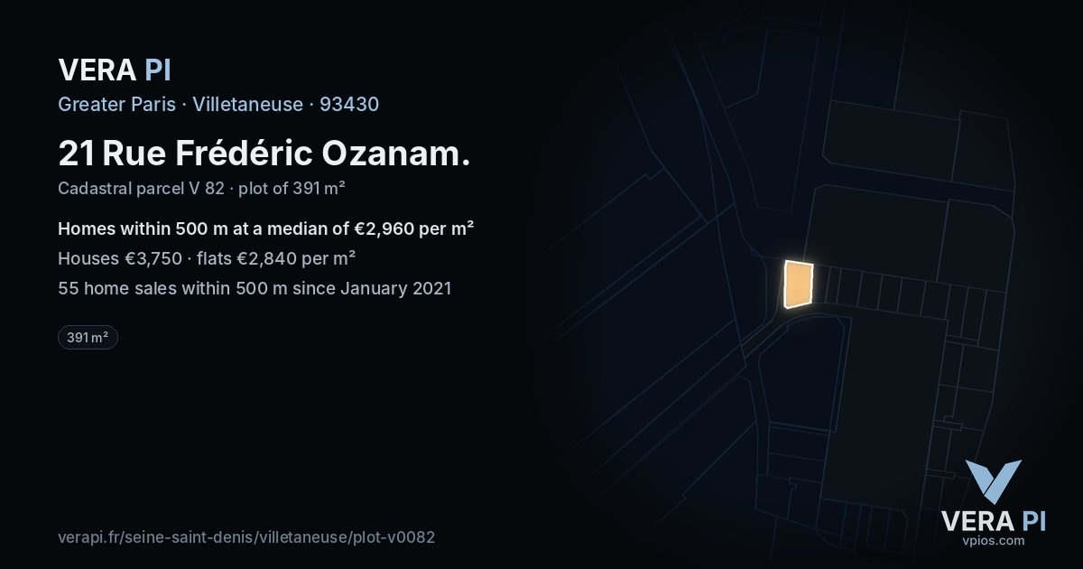 21 Rue Frédéric Ozanam, Villetaneuse at night – the plot lit, the parcels around coloured by the prices near them