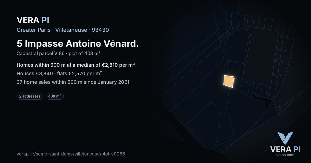 5 Impasse Antoine Vénard, Villetaneuse at night – the plot lit, the parcels around coloured by the prices near them