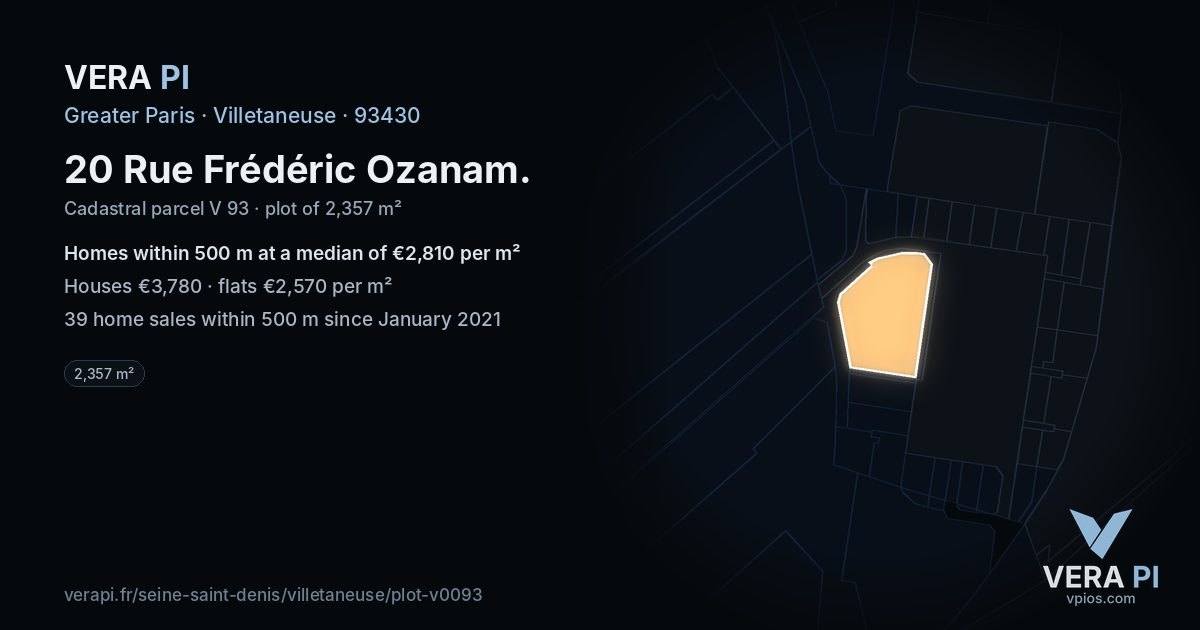 20 Rue Frédéric Ozanam, Villetaneuse at night – the plot lit, the parcels around coloured by the prices near them