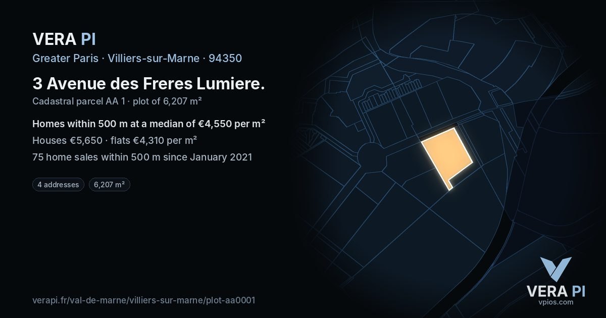 3 Avenue des Freres Lumiere, Villiers-sur-Marne at night – the plot lit, the parcels around coloured by the prices near them