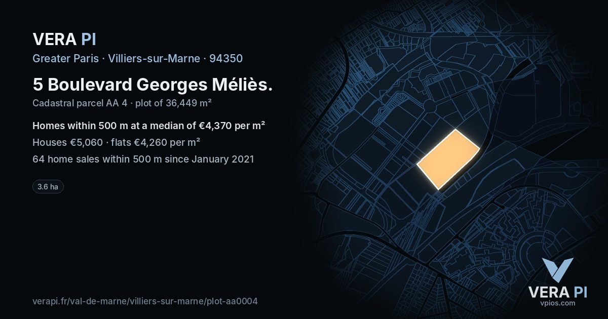 5 Boulevard Georges Méliès, Villiers-sur-Marne at night – the plot lit, the parcels around coloured by the prices near them