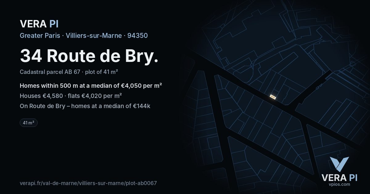 34 Route de Bry, Villiers-sur-Marne at night – the plot lit, the parcels around coloured by the prices near them