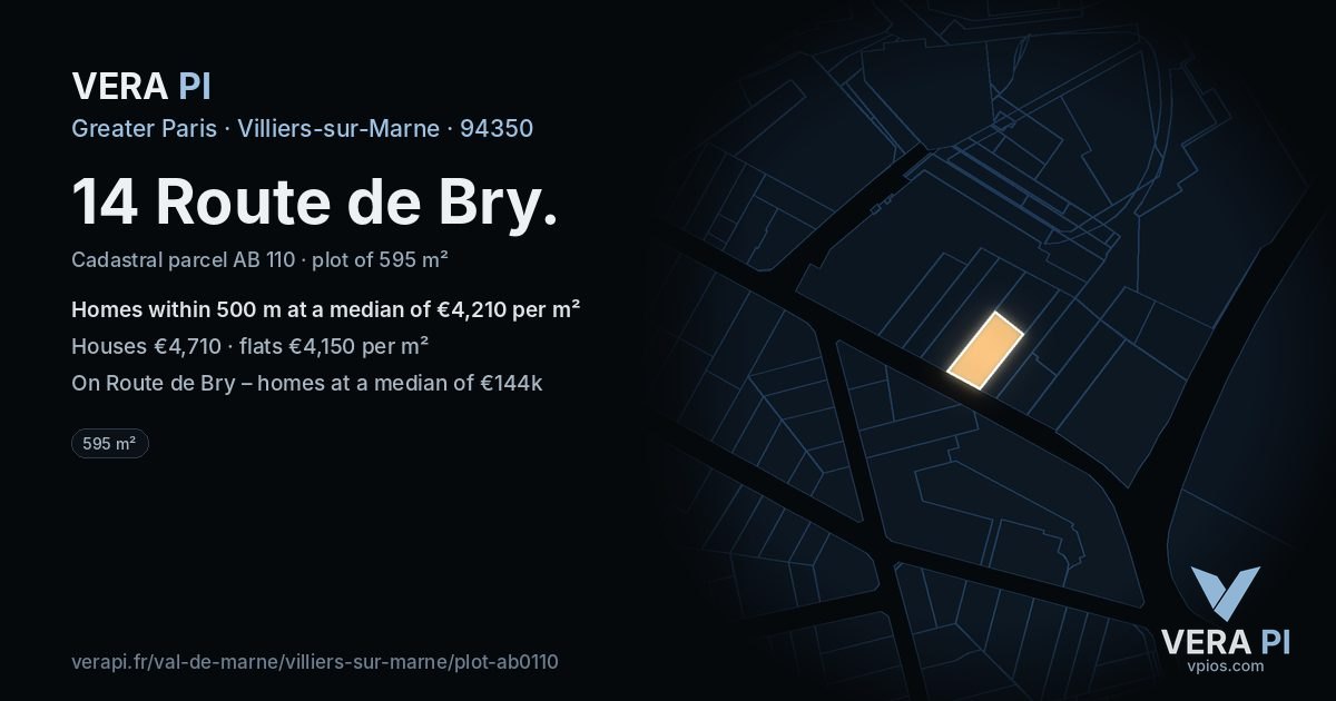 14 Route de Bry, Villiers-sur-Marne at night – the plot lit, the parcels around coloured by the prices near them