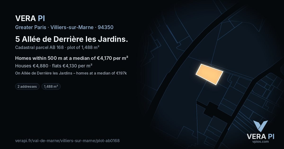 5 Allée de Derrière les Jardins, Villiers-sur-Marne at night – the plot lit, the parcels around coloured by the prices near them