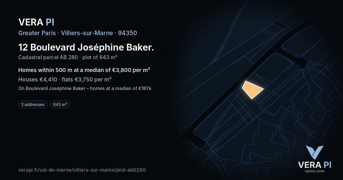 12 Boulevard Joséphine Baker, Villiers-sur-Marne at night – the plot lit, the parcels around coloured by the prices near them