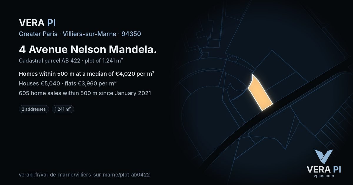 4 Avenue Nelson Mandela, Villiers-sur-Marne at night – the plot lit, the parcels around coloured by the prices near them