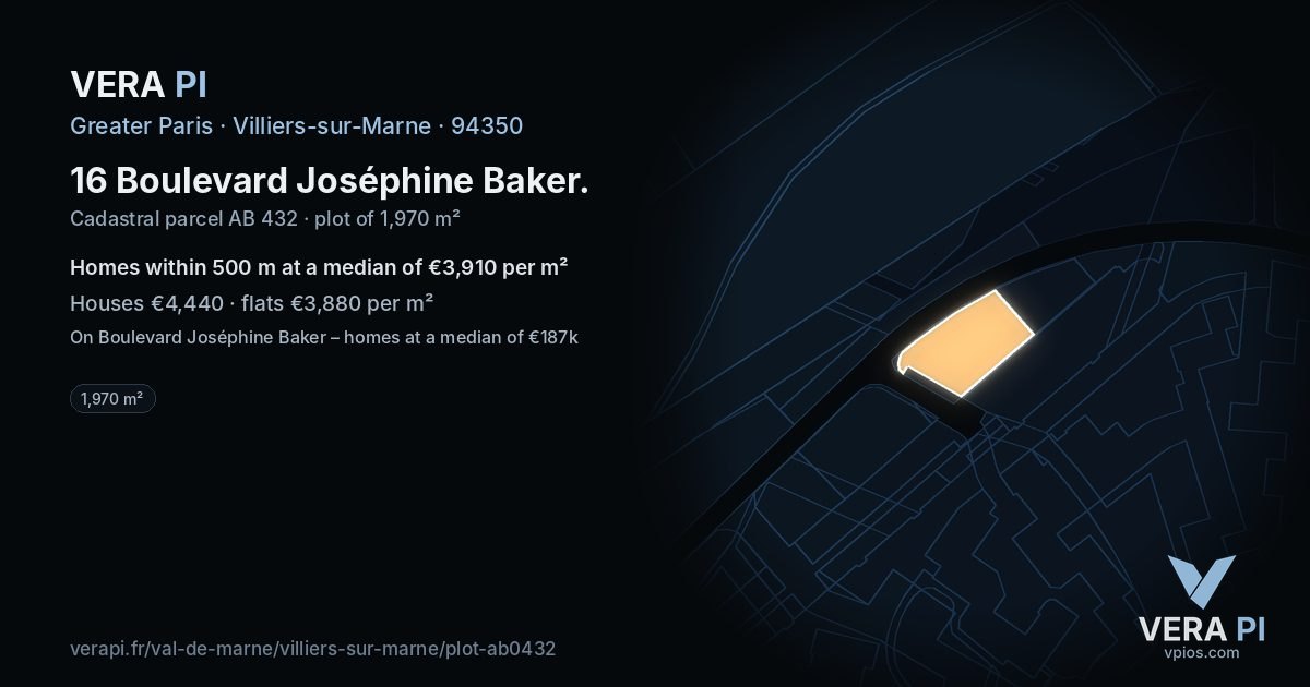 16 Boulevard Joséphine Baker, Villiers-sur-Marne at night – the plot lit, the parcels around coloured by the prices near them