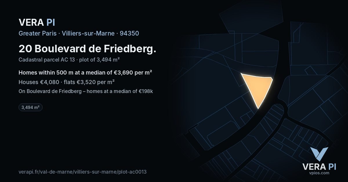 20 Boulevard de Friedberg, Villiers-sur-Marne at night – the plot lit, the parcels around coloured by the prices near them