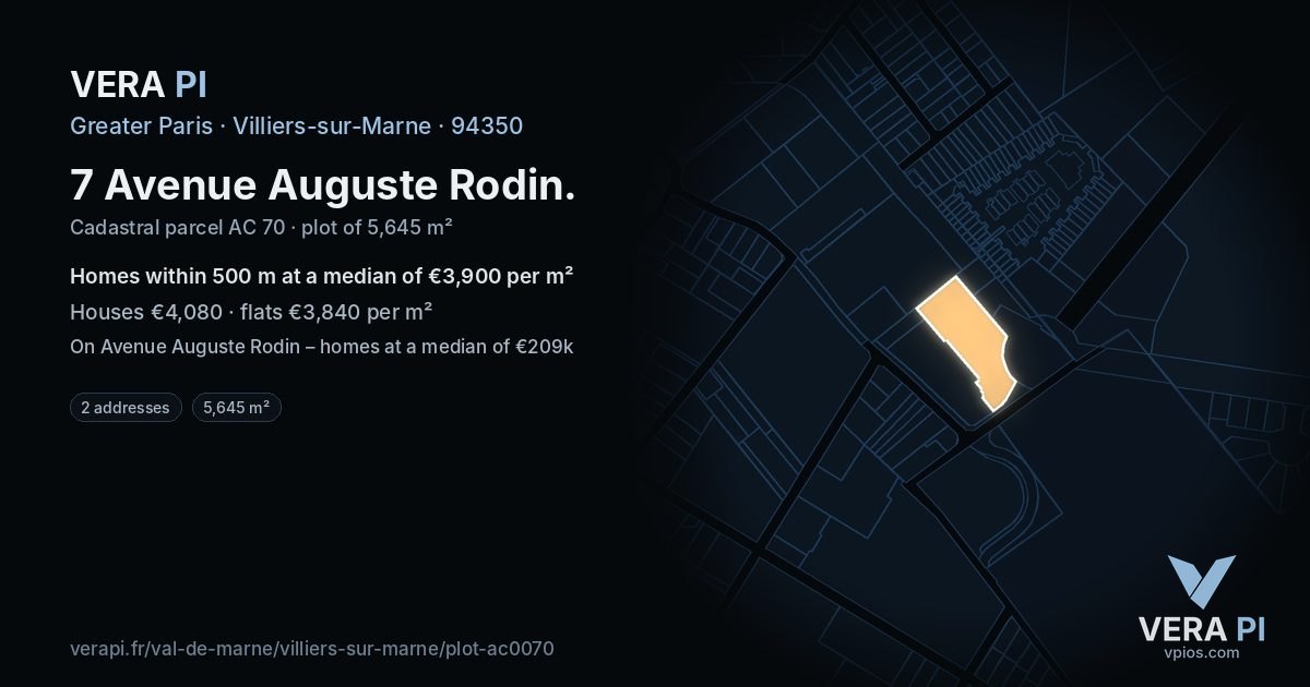 7 Avenue Auguste Rodin, Villiers-sur-Marne at night – the plot lit, the parcels around coloured by the prices near them