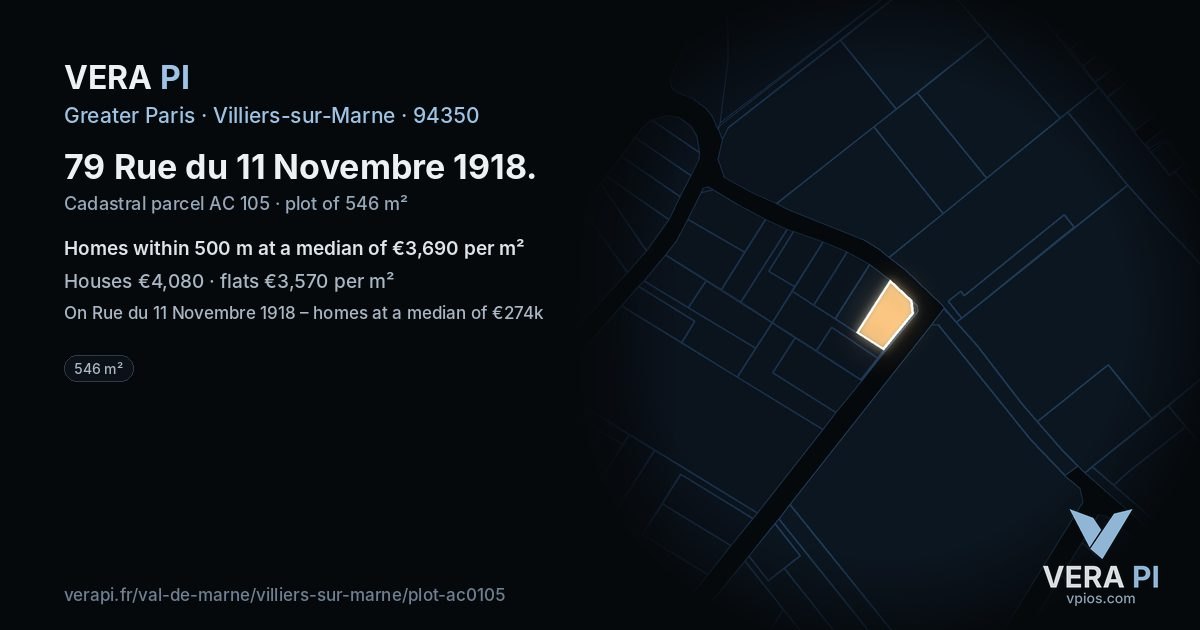 79 Rue du 11 Novembre 1918, Villiers-sur-Marne at night – the plot lit, the parcels around coloured by the prices near them