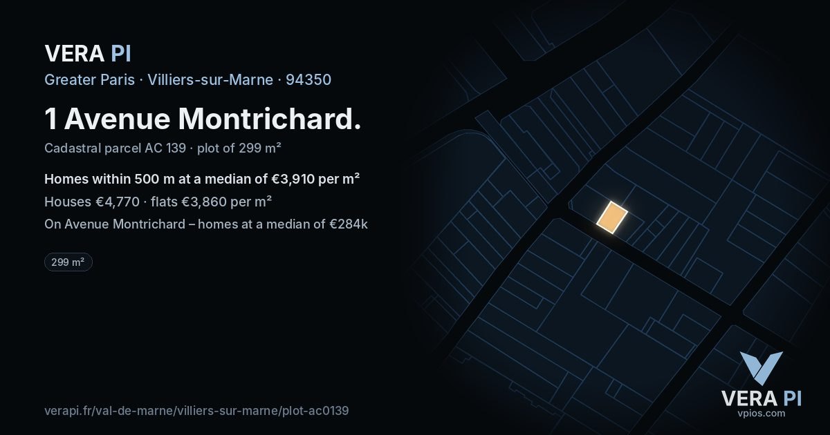 1 Avenue Montrichard, Villiers-sur-Marne at night – the plot lit, the parcels around coloured by the prices near them