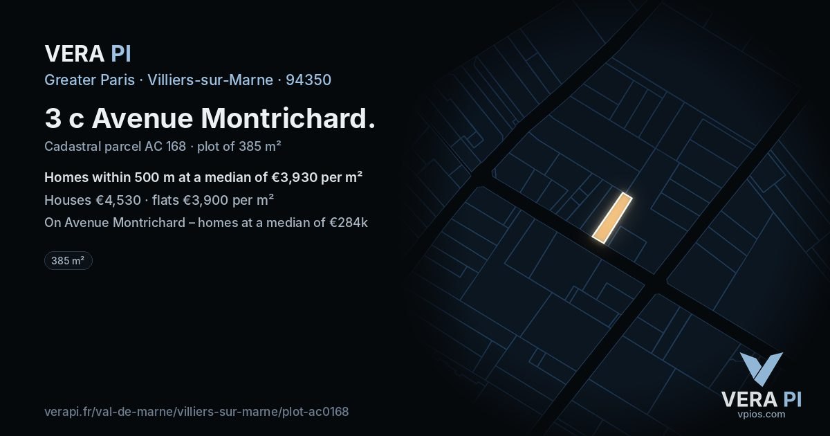 3 c Avenue Montrichard, Villiers-sur-Marne at night – the plot lit, the parcels around coloured by the prices near them