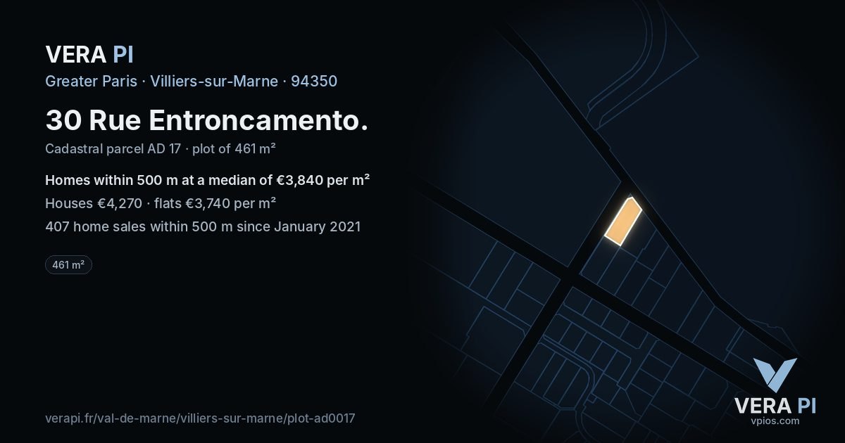 30 Rue Entroncamento, Villiers-sur-Marne at night – the plot lit, the parcels around coloured by the prices near them