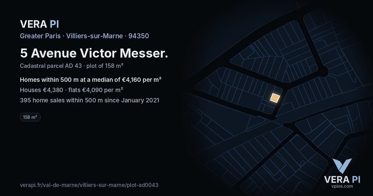 5 Avenue Victor Messer, Villiers-sur-Marne at night – the plot lit, the parcels around coloured by the prices near them