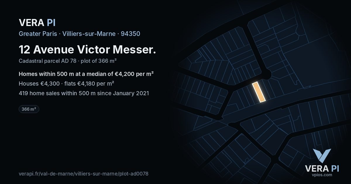 12 Avenue Victor Messer, Villiers-sur-Marne at night – the plot lit, the parcels around coloured by the prices near them