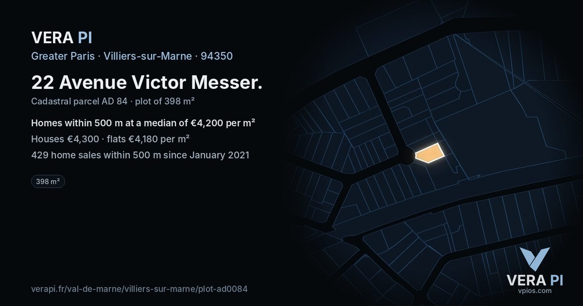 22 Avenue Victor Messer, Villiers-sur-Marne at night – the plot lit, the parcels around coloured by the prices near them