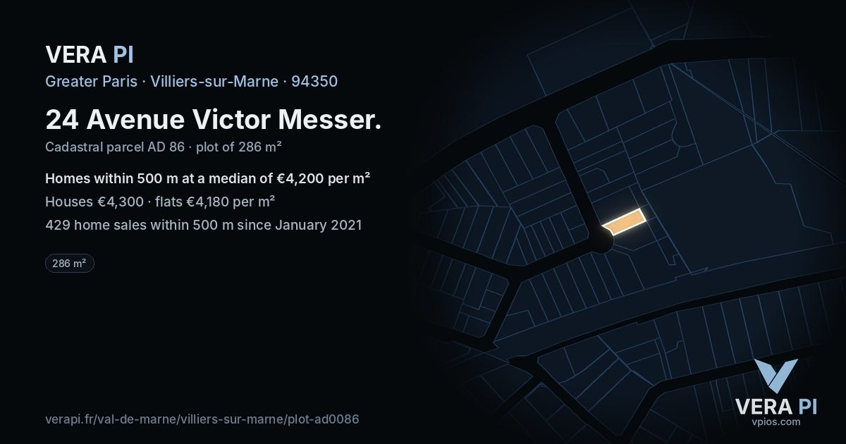 24 Avenue Victor Messer, Villiers-sur-Marne at night – the plot lit, the parcels around coloured by the prices near them