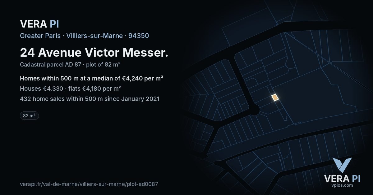 24 Avenue Victor Messer, Villiers-sur-Marne at night – the plot lit, the parcels around coloured by the prices near them