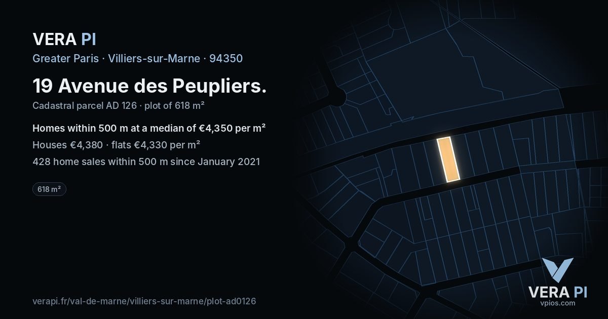 19 Avenue des Peupliers, Villiers-sur-Marne at night – the plot lit, the parcels around coloured by the prices near them